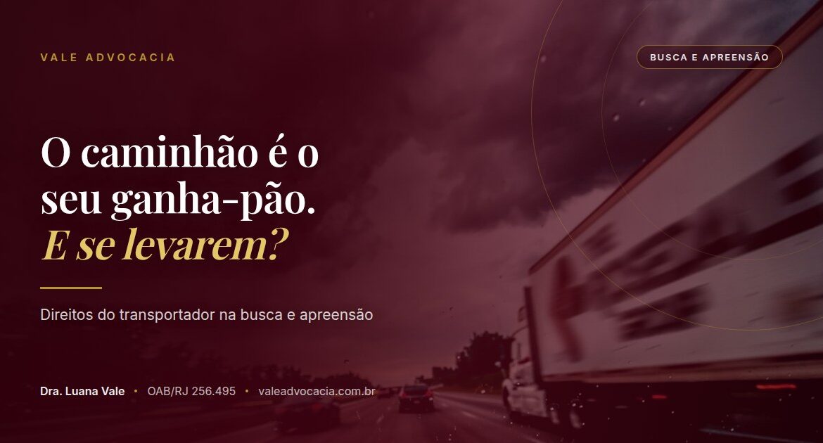 Caminhão em rodovia sob céu carregado, com a frase 'O caminhão é o seu ganha-pão. E se levarem?'